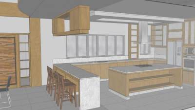 新别墅岛型厨房SU模型下载_sketchup草图大师SKP模型