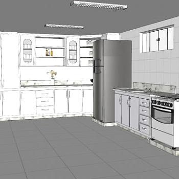 现代室内白色L型厨房SU模型下载_sketchup草图大师SKP模型