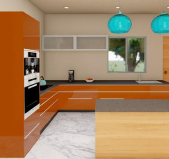 现代回型橱柜厨房SU模型下载_sketchup草图大师SKP模型