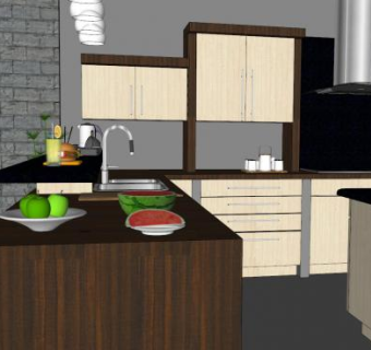 现代厨房岛型橱柜装修SU模型下载_sketchup草图大师SKP模型