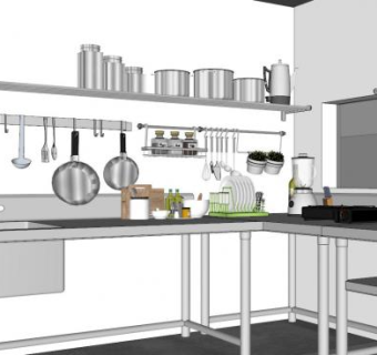 现代简约室内厨房家具SU模型下载_sketchup草图大师SKP模型