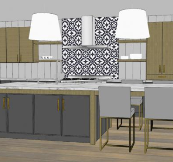 简欧岛型厨房SU模型下载_sketchup草图大师SKP模型