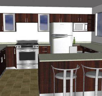 现代岛型厨房室内装修SU模型下载_sketchup草图大师SKP模型