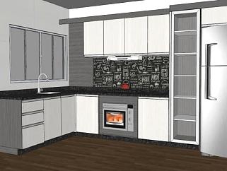 现代L型厨房室内装修SU模型下载_sketchup草图大师SKP模型