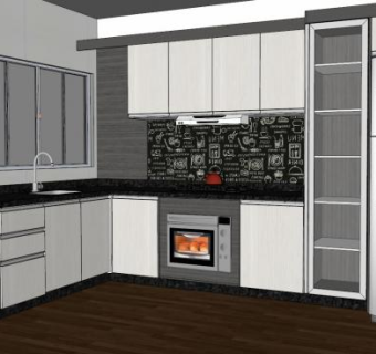现代L型厨房室内装修SU模型下载_sketchup草图大师SKP模型