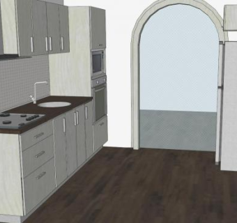 一字型现代厨房家具SU模型下载_sketchup草图大师SKP模型