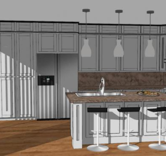 欧式室内岛型橱柜厨房SU模型下载_sketchup草图大师SKP模型