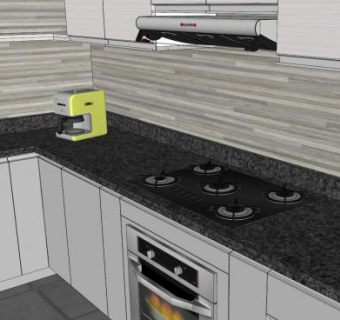 现代小型L型厨房装修SU模型下载_sketchup草图大师SKP模型