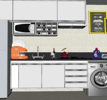 一字型厨房装修SU模型下载_sketchup草图大师SKP模型