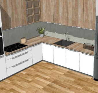 现代L型厨房板式橱柜SU模型下载_sketchup草图大师SKP模型