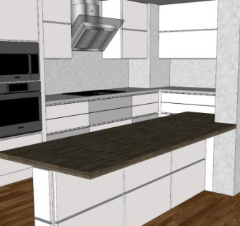 简约厨房岛型橱柜装修SU模型下载_sketchup草图大师SKP模型