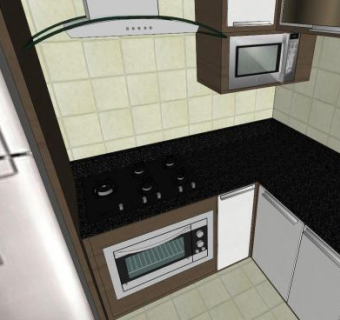 L型室内小厨房SU模型下载_sketchup草图大师SKP模型