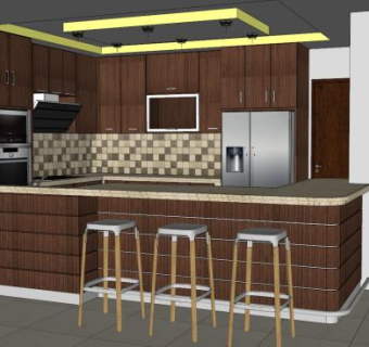 复古回型厨房装修SU模型下载_sketchup草图大师SKP模型