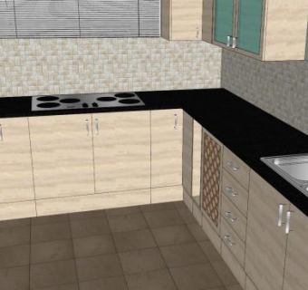 三聚氰胺U型厨房SU模型下载_sketchup草图大师SKP模型