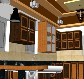 欧式L型室内厨房SU模型下载_sketchup草图大师SKP模型