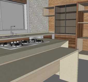 现代板式厨房室内装修SU模型下载_sketchup草图大师SKP模型