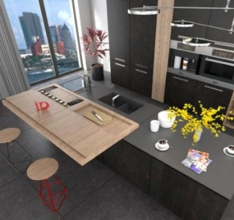 厨房岛型室内橱柜装修SU模型下载_sketchup草图大师SKP模型