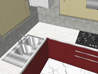 现代L型室内厨房橱柜SU模型下载_sketchup草图大师SKP模型