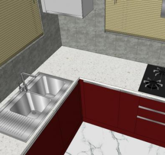 现代L型室内厨房橱柜SU模型下载_sketchup草图大师SKP模型