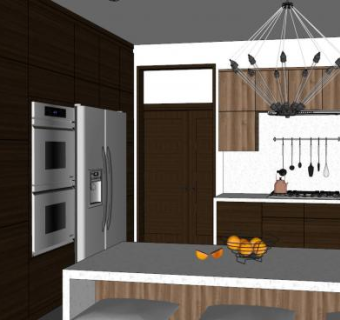 现代厨房室内L型橱柜SU模型下载_sketchup草图大师SKP模型