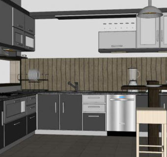 工业风室内厨房SU模型下载_sketchup草图大师SKP模型