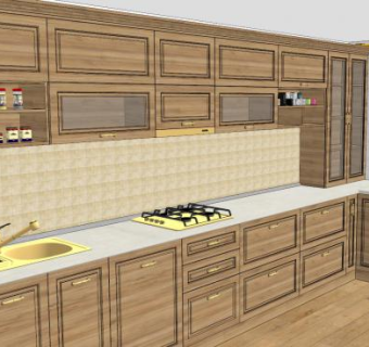 现代实木橱柜厨房装修SU模型下载_sketchup草图大师SKP模型