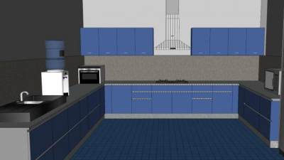 现代U型厨房橱柜装修SU模型下载_sketchup草图大师SKP模型
