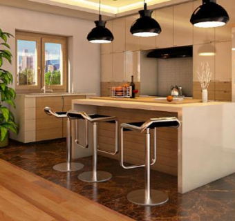 现代豪华岛型厨房SU模型下载_sketchup草图大师SKP模型