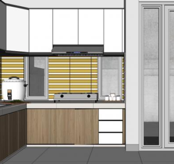 现代L型厨房家具橱柜SU模型下载_sketchup草图大师SKP模型