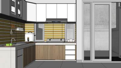 现代L型厨房家具橱柜SU模型下载_sketchup草图大师SKP模型