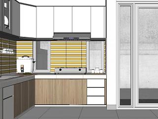 现代L型厨房家具橱柜SU模型下载_sketchup草图大师SKP模型
