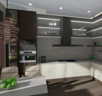 现代L型厨房家具室内橱柜SU模型下载_sketchup草图大师SKP模型