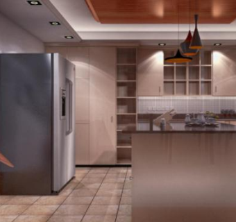 现代化岛型大厨房SU模型下载_sketchup草图大师SKP模型