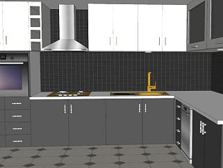 现代L型黑色厨房SU模型下载_sketchup草图大师SKP模型
