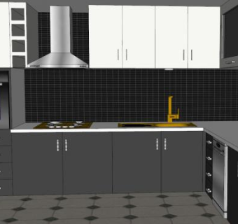 现代L型黑色厨房SU模型下载_sketchup草图大师SKP模型