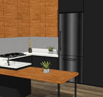 简约木质室内厨房SU模型下载_sketchup草图大师SKP模型