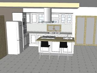 简欧岛型厨房壁炉SU模型下载_sketchup草图大师SKP模型
