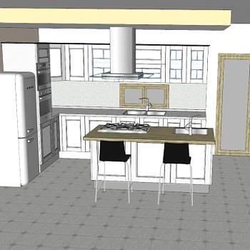 简欧岛型厨房壁炉SU模型下载_sketchup草图大师SKP模型