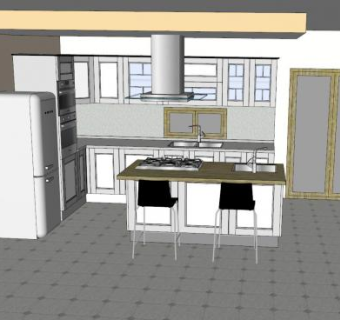 简欧岛型厨房壁炉SU模型下载_sketchup草图大师SKP模型