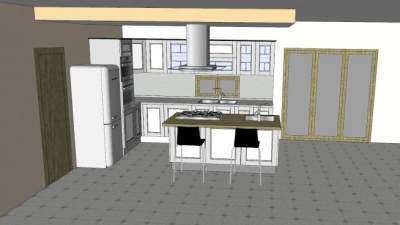 简欧岛型厨房壁炉SU模型下载_sketchup草图大师SKP模型