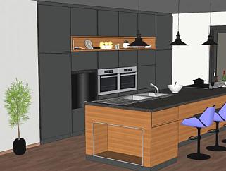 现代厨房室内橱柜装修SU模型下载_sketchup草图大师SKP模型