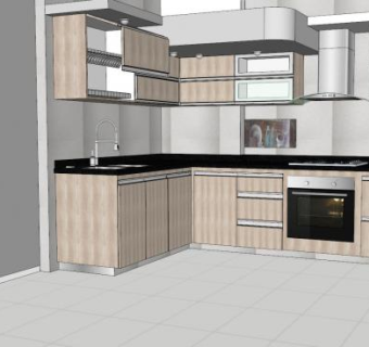 现代全厨房玻璃门SU模型下载_sketchup草图大师SKP模型