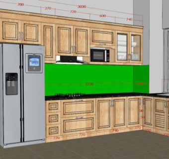 现代L型橱柜厨房装修SU模型下载_sketchup草图大师SKP模型