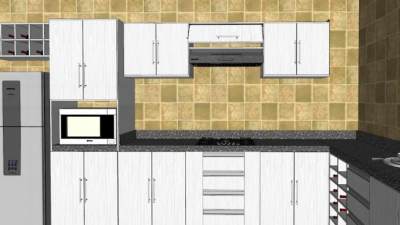 现代装修L型室内厨房SU模型下载_sketchup草图大师SKP模型