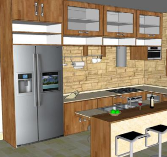 乡村室内L型厨房SU模型下载_sketchup草图大师SKP模型