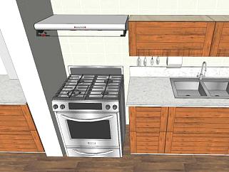 现代家具一字型厨房SU模型下载_sketchup草图大师SKP模型
