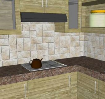 乡村U型室内厨房SU模型下载_sketchup草图大师SKP模型