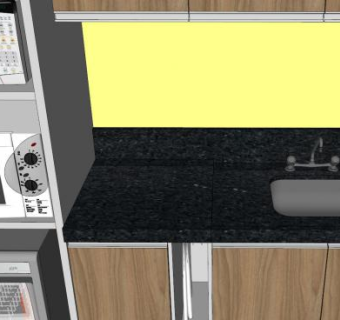 简单一字型厨房SU模型下载_sketchup草图大师SKP模型