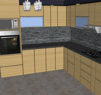 简约风格L型厨房家具SU模型下载_sketchup草图大师SKP模型