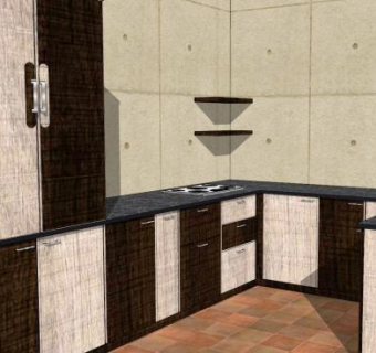 简易室内厨房装修SU模型下载_sketchup草图大师SKP模型